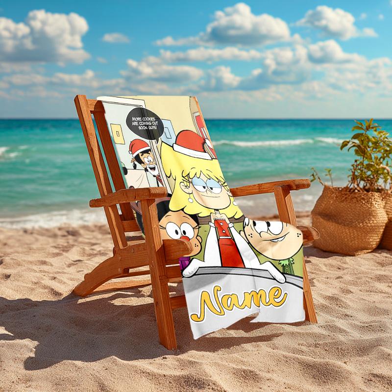 Personalized customized proof beach towel with The Loud House pattern - soft, absorbent,quick-drying,perfect swimming,camping&bathing