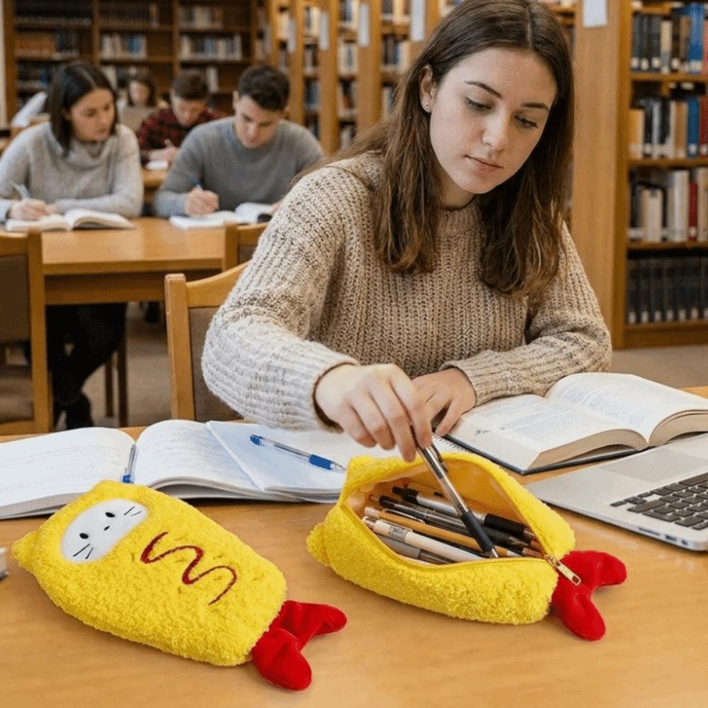 Large Capacity Stationery Storage Bag Cartoon Shrimp Pen Case Fried Prawns Stationery Pouch Travel