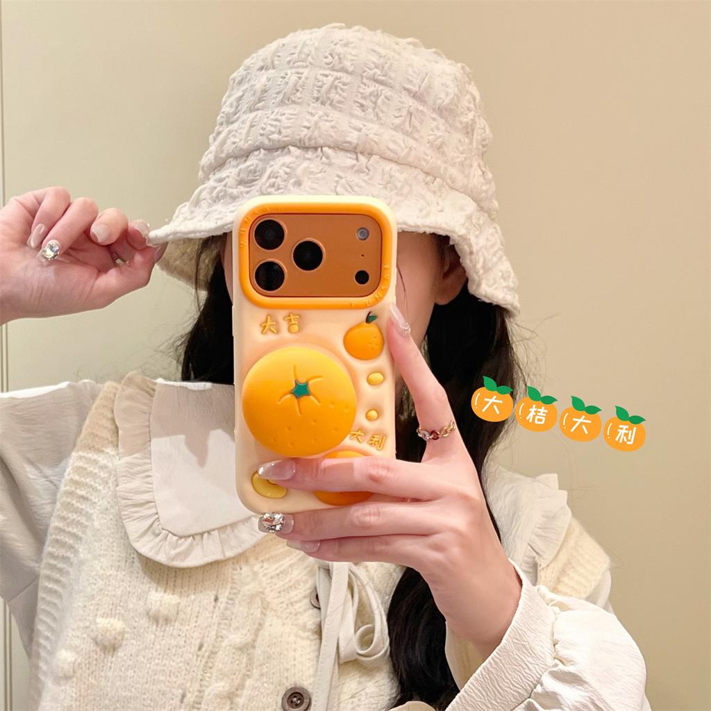 Apple 17promax Cute Cartoon Orange Holder iphone16/15/14PM Silicone Phone Case 13