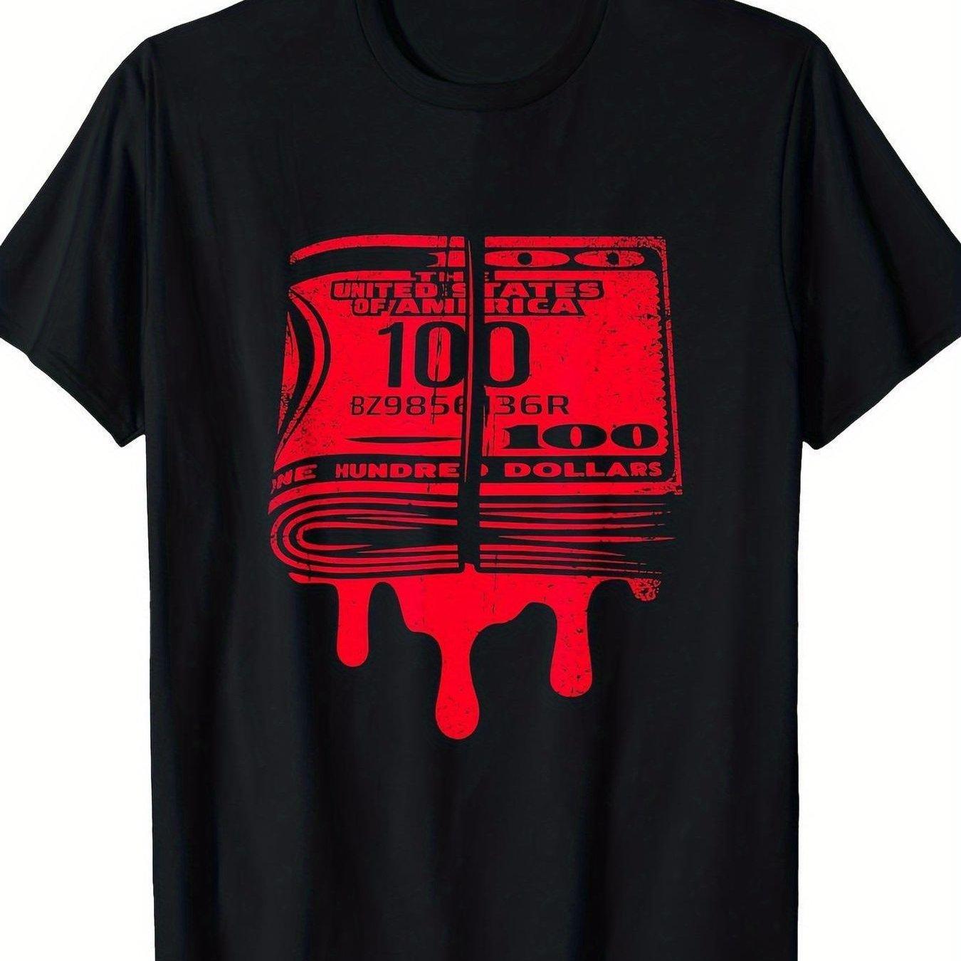 

Men s loose and bold red drop ink dollar print T-shirt, dollar bill loose casual shirt Graphic T Shirts Streetwear S разноцветный