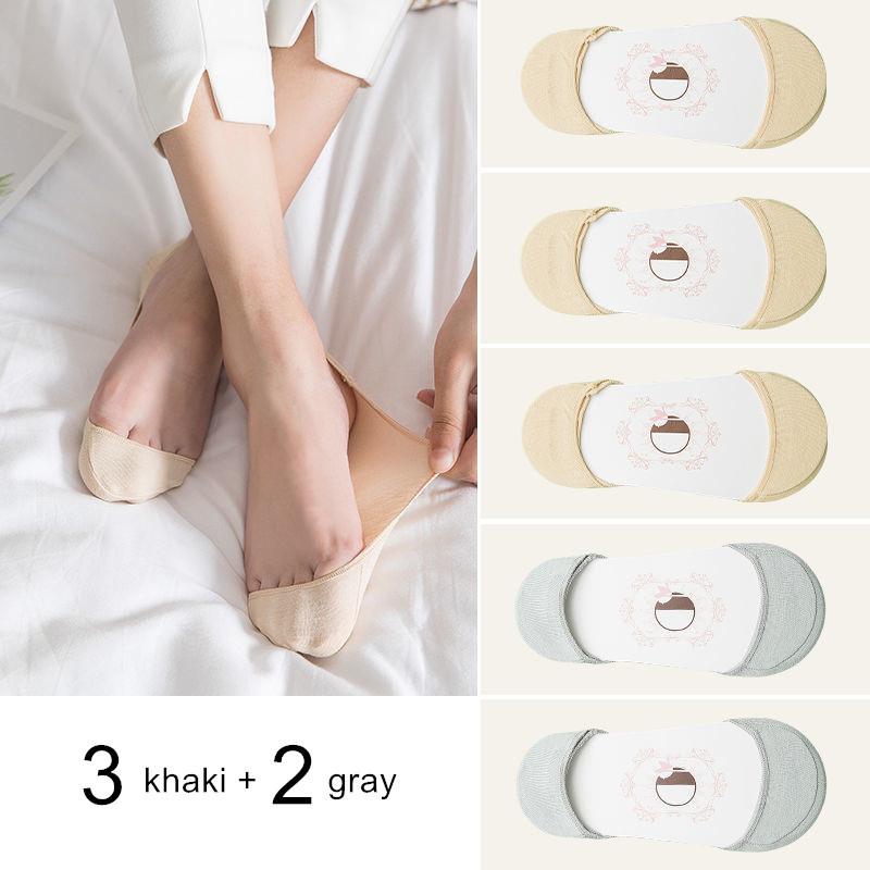 5 Pairs Thin Cotton Boat Socks for Women Shallow Mouth Summer Silicone Anti Slip Women's Ankel Socks for High Heels Shoes