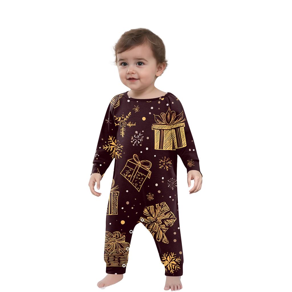 Set haine de casă de Crăciun cu gât rotund imprimat, mâneci lungi și pantaloni lungi pentru părinți și copii