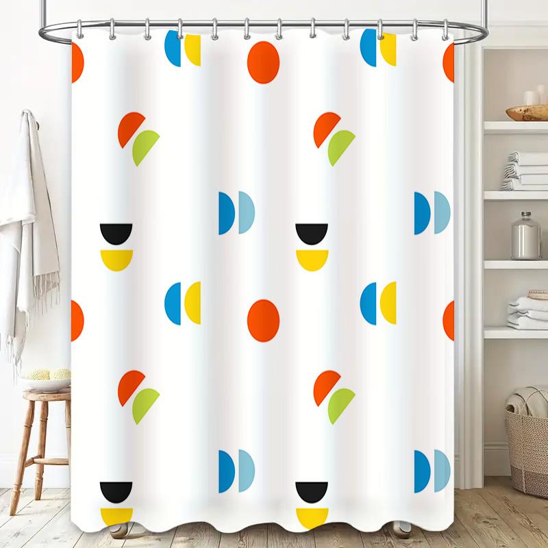 Bright Bathroom Shower Curtain With Half-Moon And Circle Patterns Modern Decor For Bathtub Toilet Area Multiple Colors Available