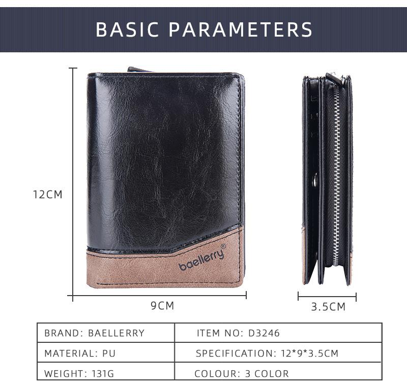 Mens Vintage Fashion Patchwork Card Holder Soft Pu Leather Zipper Coin Purse Multi-card Wallet Birthday Gift for Boyfriend Husband