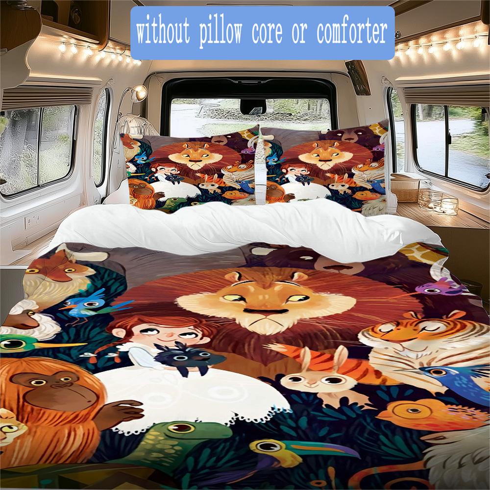 Cartoon Animal Pattern Bedding,Quilt Set Quilt Cover Pillowcase Home Birthday Gift (1*duvet Cover+2*pillowcase,without core)XSJT0917361