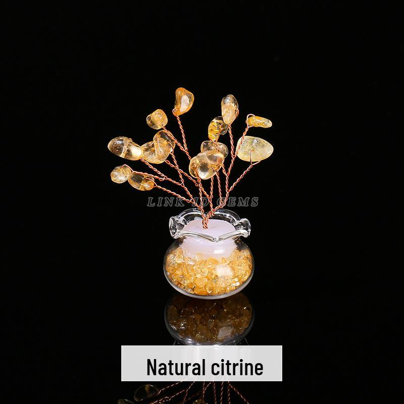 Jingde Jewelry Natural Crystal Money Tree Citrine Rose Quartz Ornament