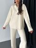 Spring 2025 Women's Solid Color Zippered Knit Set: High Neck Ribbed Loungewear Two-Piece