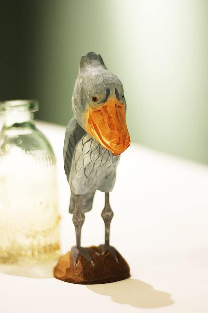 (hej!e) Shoebill Figurine, Wooden Carving, Wooden Object, Scandinavian Decor, Interior Decor, Doll, Handmade, Basswood (Gray)