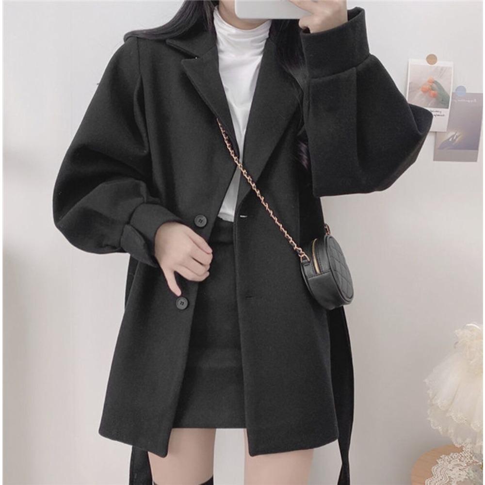 Turndown Collar Trench Women Coat Windbreaker Fitted Clothes Femme Loose Cloak Woolen Single-breasted Coat Outwear