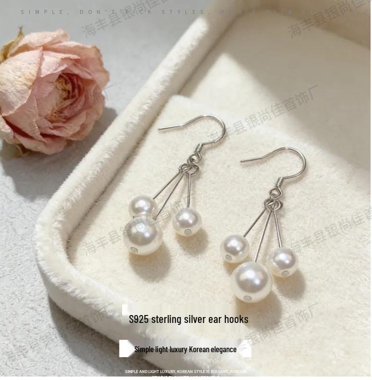 S925 Sterling Silver Pearl Tassel Long Ear Hook Earrings - Fashionable & Versatile.