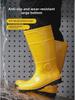 Men's Yellow Rain Boots: Mid To High Tube, Steel Toe, Anti-Smash, Anti-Puncture, Acid and Oil Resistant.