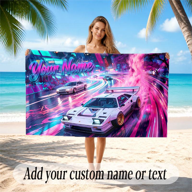Neon Abstract Theme Beach Towel Personalized Custom Name & Text Soft Quick Dry Beach Towel for Swimming Travel