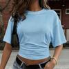 Women Summer Basic Casual Round Neck T-shirt Summer Street Style Short Sleeve Drop Shoulder Crop Top
