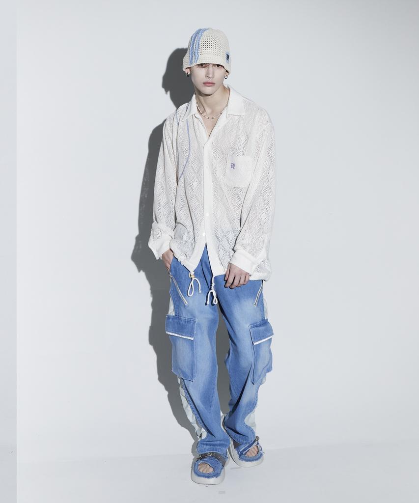 Aleseueseussi Wrinkle Mixed Cargo Denim Pants - L/De