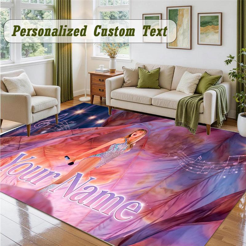 Crystal Velvet Square Rug Custom NameTaylor Swift Pattern Non Slip Home Floor Decor Rug