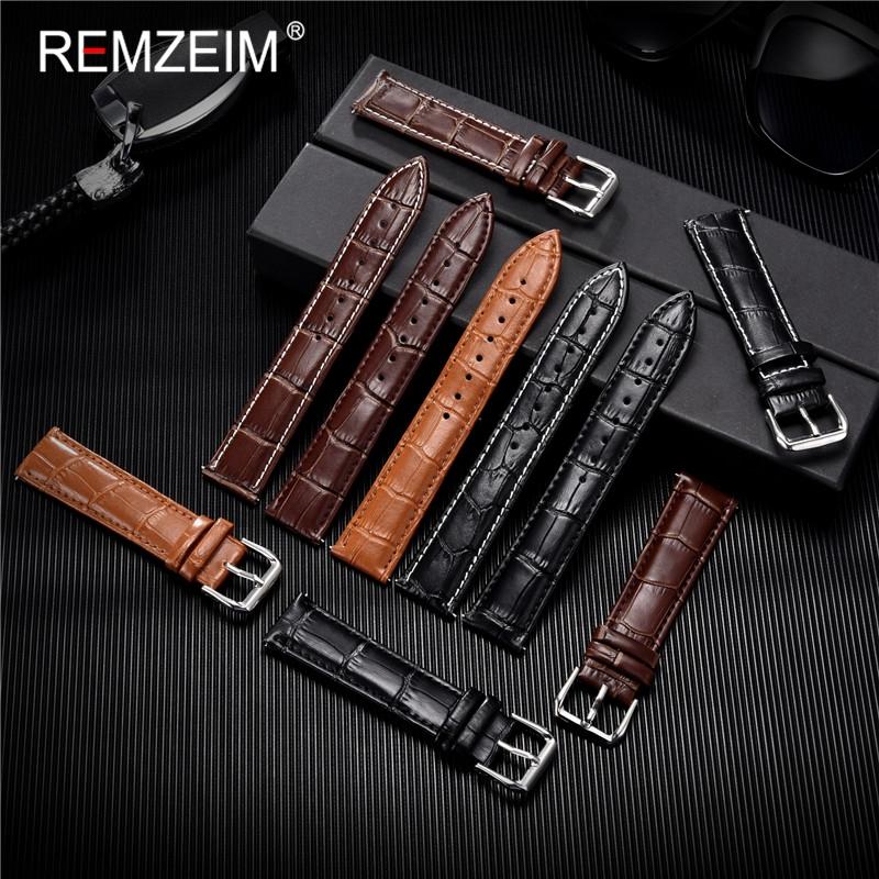Calfskin Leather Watch Strap 16mm 18mm 20mm 22mm 24mm Watchband for Women Men Watch Accessories Solid Buckle Black Brown