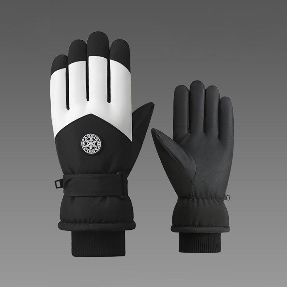 

Gobygo 1Pair Ski Gloves Waterproof And Warm Cuffs Adjustable Fleece Finger-Separated Gloves Outdoor Electric Bike Riding Unisex