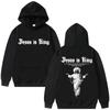 Jesus Is King Print Men Plus-size Hoodie Religious Outdoor Street Gothic Harajuku Casual Fashion Long-sleeve Autumn Fleece Top
