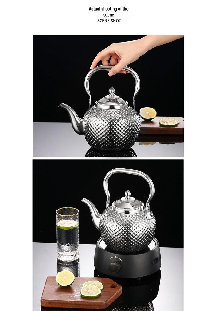 Gold Spherical Stainless Steel Kettle with Hammered Texture - Large Capacity for Hotels and Restaurants.