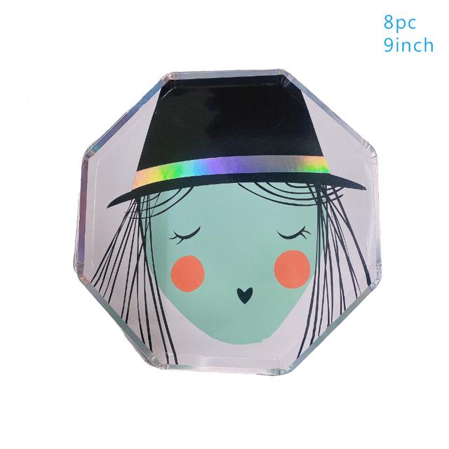 

8 шт. одноразовой посуды на Хэллоуин в виде тыквы, ведьмы, паука, черепа, бумажные тарелки для вечеринки «Счастливый гадость или жизнь»