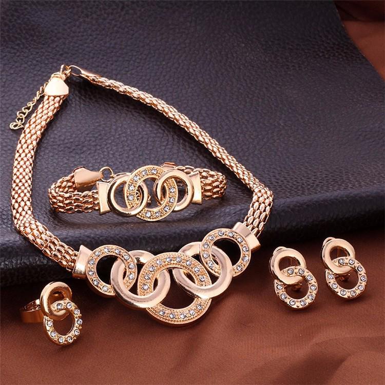 European & American Five-Ring Jewelry Set: Necklace, Earrings, Bracelet, and Ring