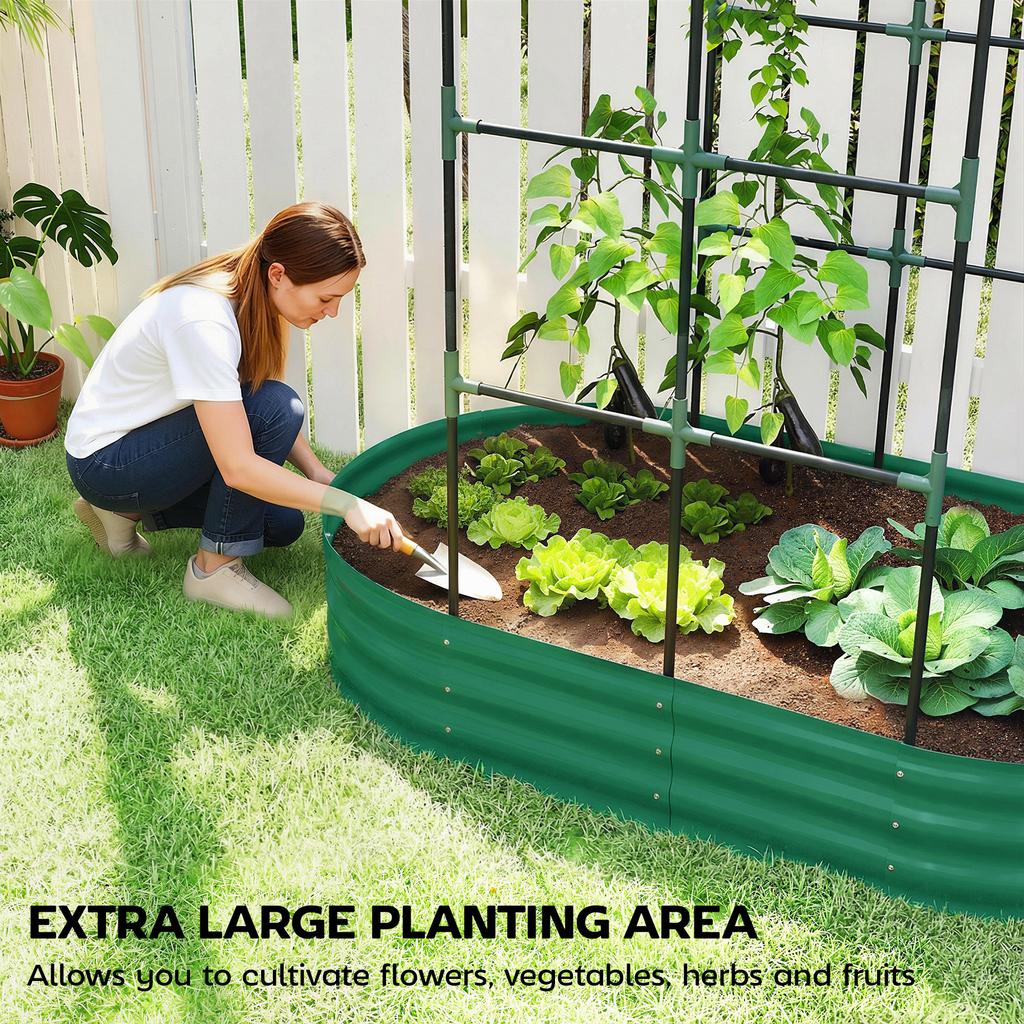 Galvanised Raised Garden Bed with Arched Trellis, 5 x 3 x 6ft Metal Raised Bed for Garden with Open Bottom, Green