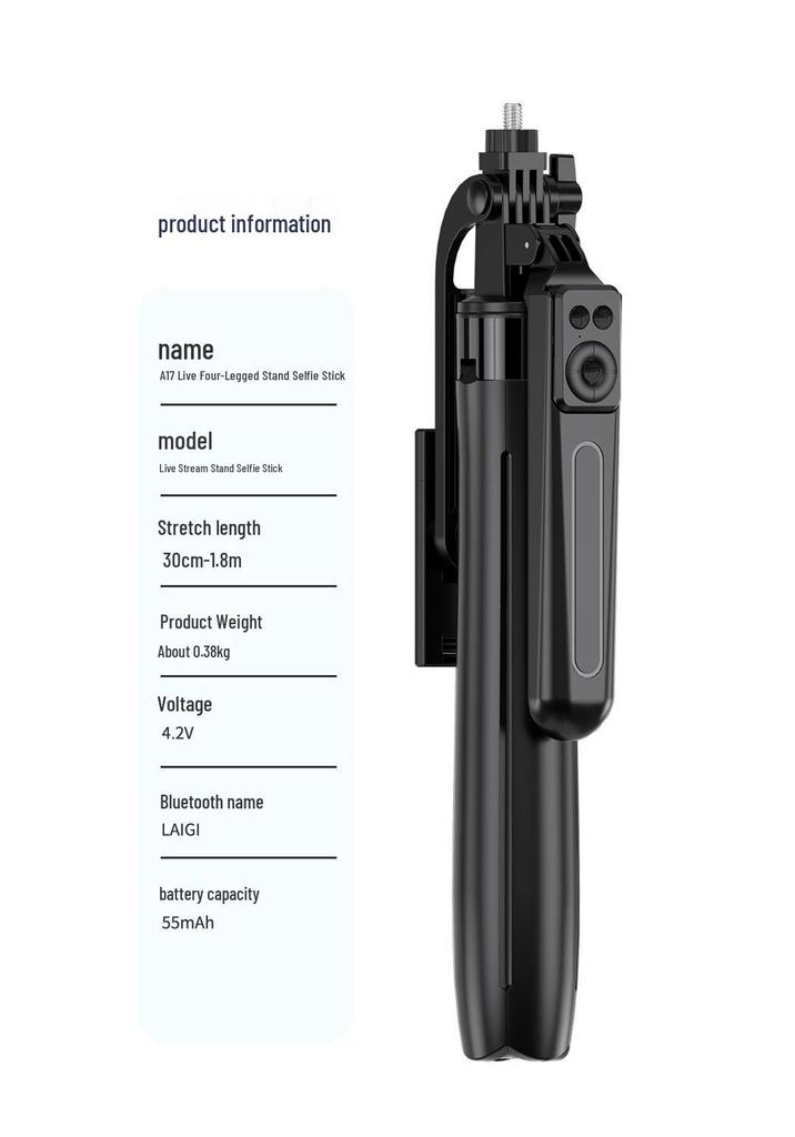 1.8m Bluetooth Selfie Stick Tripod with Gimbal, Charger & Live Streaming Mount for Outdoor Floor Phone Use