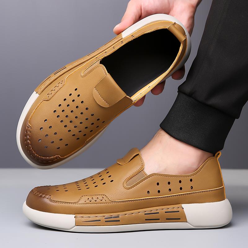 Casual Men's Leather Shoes  Men's Business  Fashionable and Breathable Casual Mesh Comfortable Party with Holes Leather  Men's