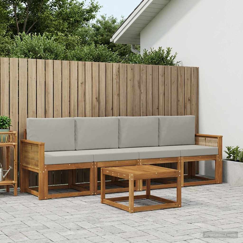 Outdoor Sofa Set 5 pcs Natural and Light Grey Polyester