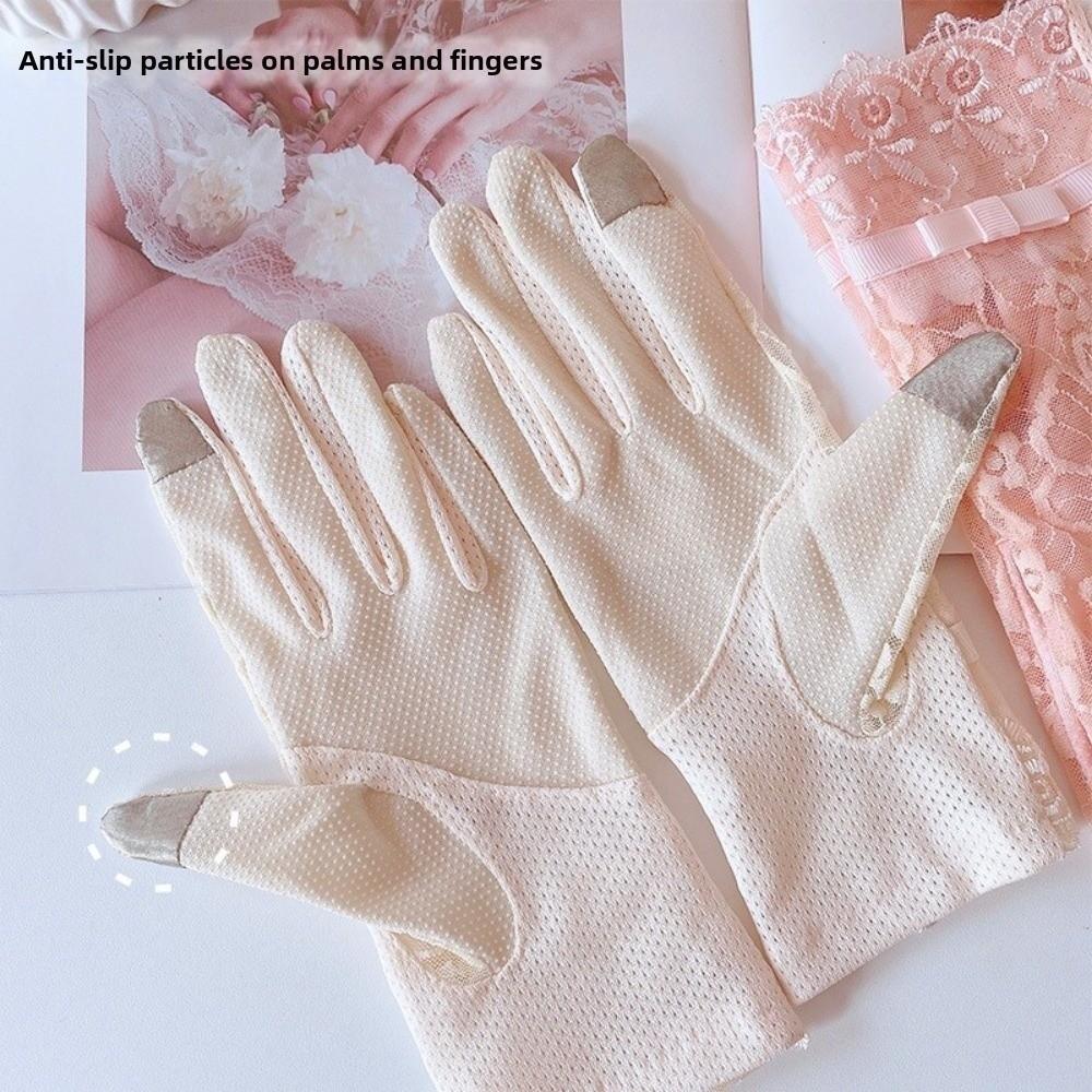 Full-finger Design Women Sun Protection Gloves Anti-skid Ice Silk Lace Gloves Outdoor Activities