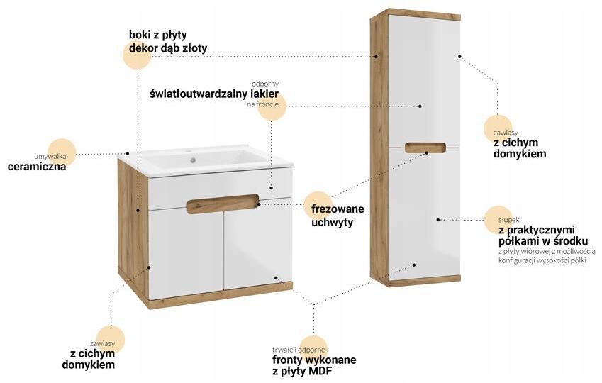 Wall-hung Bathroom Cabinet with Washbasin, Craft Oak, 50 Cm, Ronda New