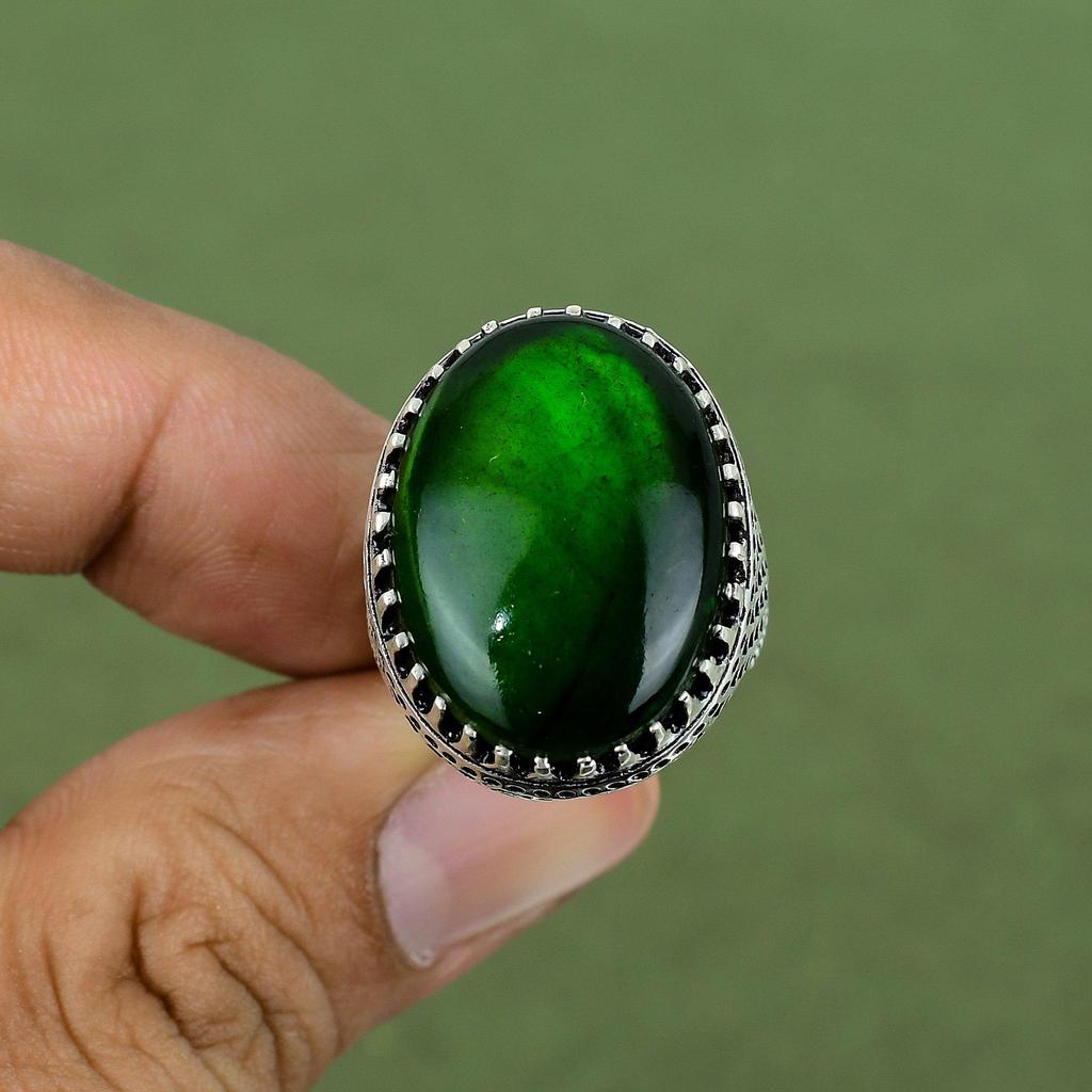 Green Fire Labradorite Ring 925 Sterling Silver Ring Statement Jewelry Gemstone Ring For Gift Handmade Silver Jewelry Available In Ring Size