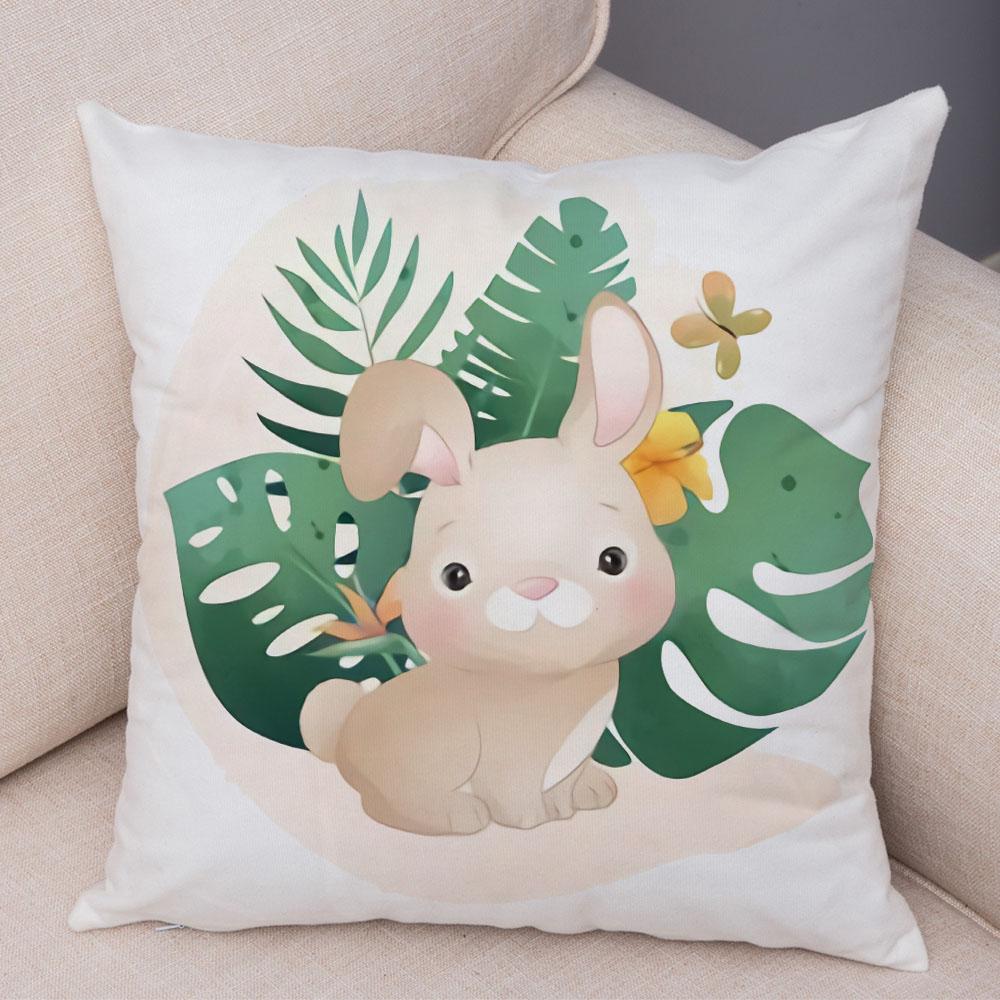 Cartoon Bird and Leaves Pillow Case Decor Cute Animal Lion Cushion Cover for Children Room Sofa Home Plush Pillowcase 45x45cm
