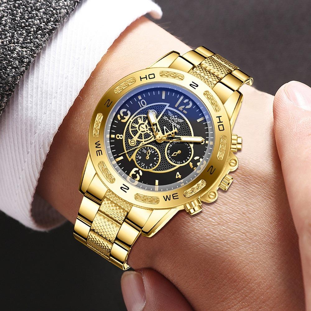 Men's Watch Blu-ray Glass Quartz Watch Classic Watch False Three-eye Digital Alloy Watch