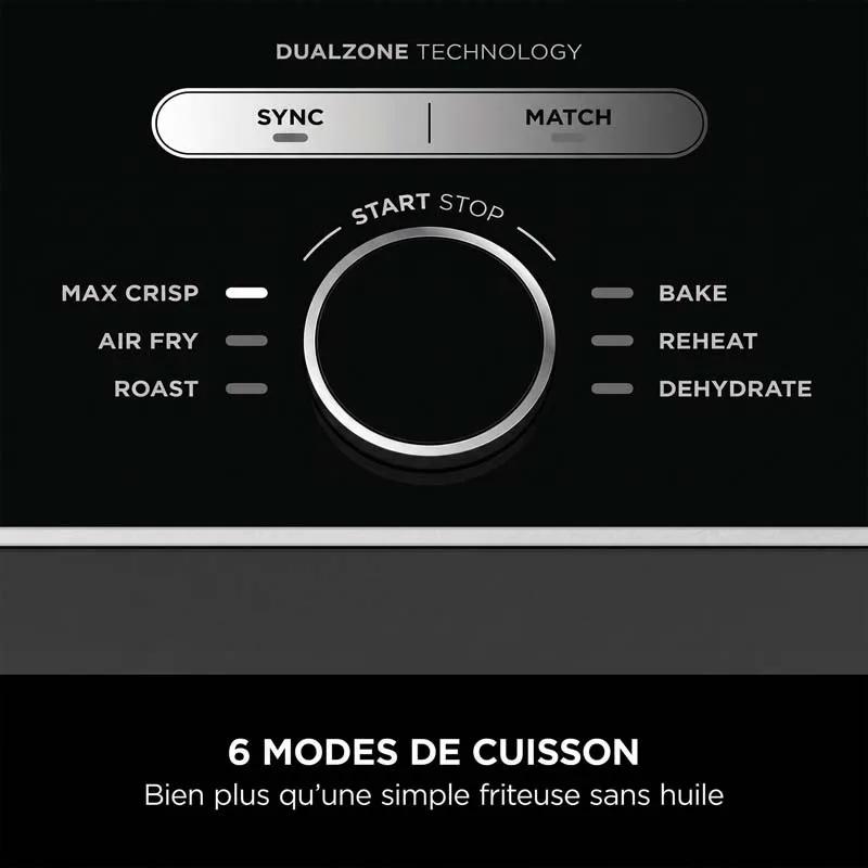 Ninja - Af400eu - Noir Argent - Friteuse Sans Huile Double Tiroir 9,5l - 6 Programmes