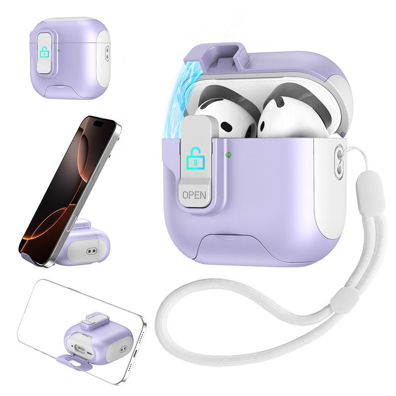 For Airpods 4 Case Magnet Security Lock Cover With Lanyard Full Body Protection Shockproof Earphone Charging Box For Airpods Pro 3 2