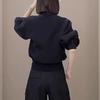 Women's Spring and Autumn High Waist Thin Short Sweatshirt Solid Color Loose Half Zipper Tops