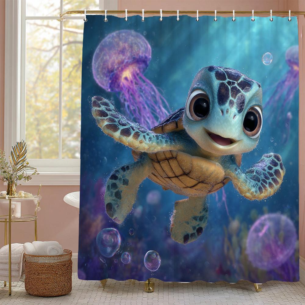 Underwater World Ocean Dolphin Sea Turtle Shower Curtain, Bathroom Decorative Shower Curtain, printing Shower Curtain with Hooks