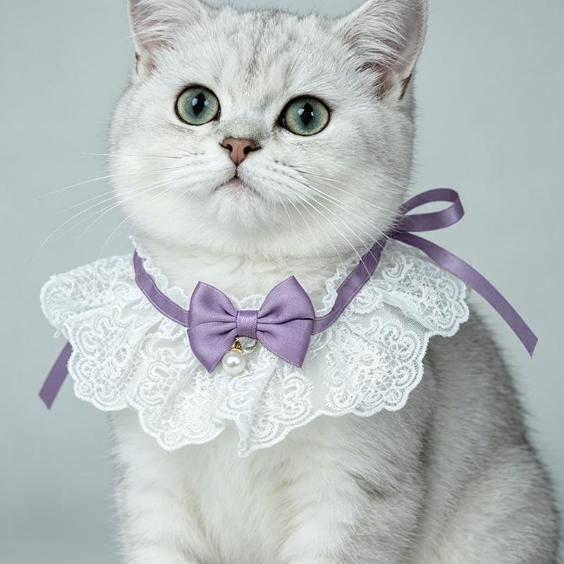 Cat and Dog Lace Bow Bib with Bell - Cute Pet Scarf Decoration