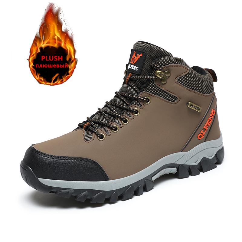 

Мужские зимние ботинки Теплые плюшевые Мужские сноубутсы Высококачественная кожа Водонепроницаемые Мужские кроссовки Для улицы Мужские походные ботинки Рабочая обувь 36