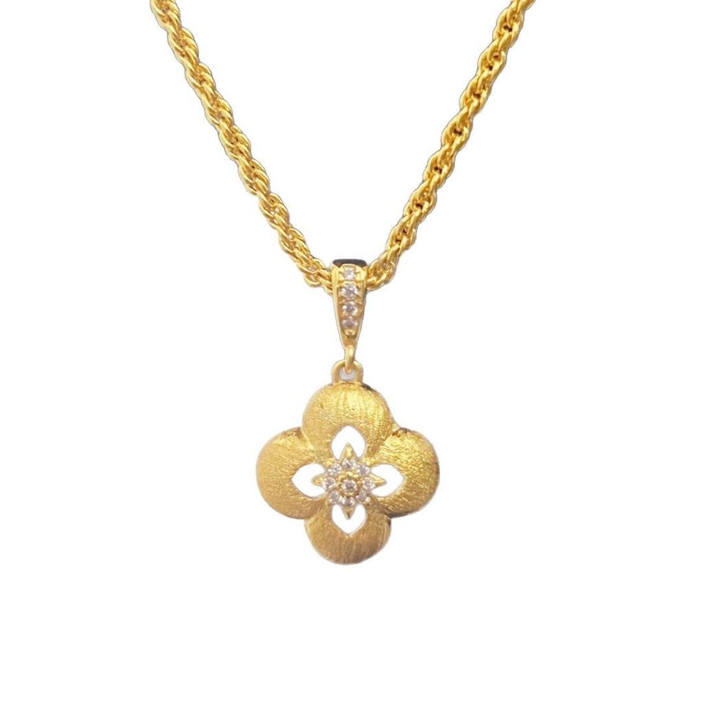 Buchi Wind! Vintager Medieval Brushed Four-Leaf Clover Necklace Women'S Retro Light Luxury Niche High-End Clavicle Chain