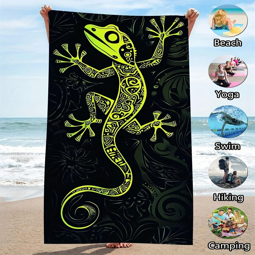 Asciugamano da Spiaggia con Stampa Geco, Design Romantico per Coppie Assorbente Rapidamente Morbido Leggero in Poliestere per Matrimonio Fuga Tropicale