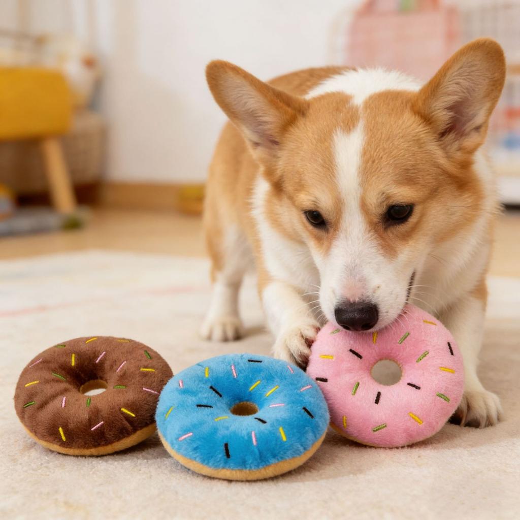 Soft Dog Donuts Plush Puppy Chewing Toys Pet Squeaker Sound Toys for Small Medium Dog Pet Interactive Toys Dog Supplies