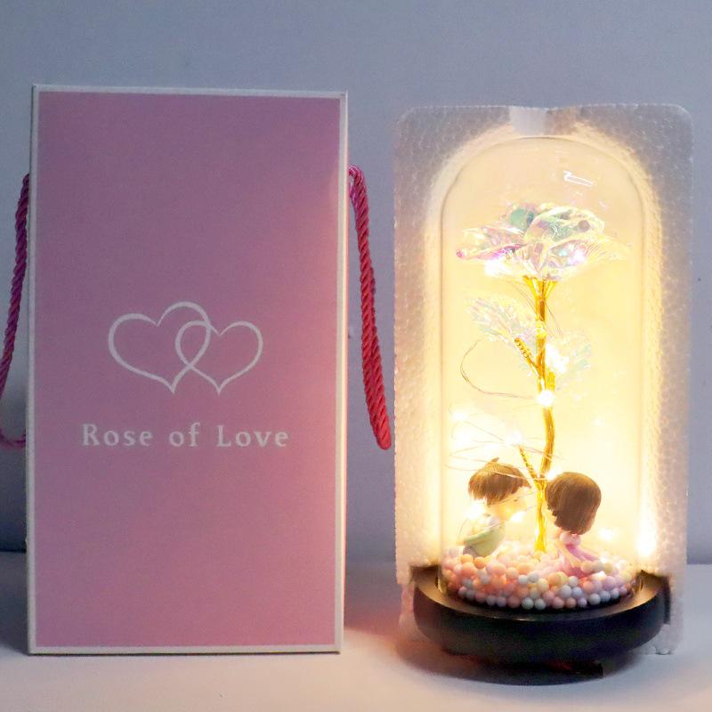 Gold Foil Rose Eternal Flower Glass Cover Gift for Valentine's Day, Christmas, New Year