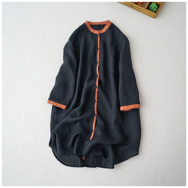 2026 Spring Loose Casual Seven-Sleeve Color Block Cardigan with Stand Collar Large