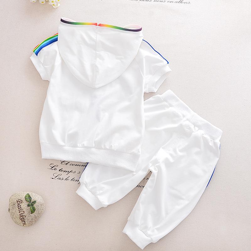 Trendy Unisex Kids Black & White Hooded Short Sleeve Two-Piece Sport Set
