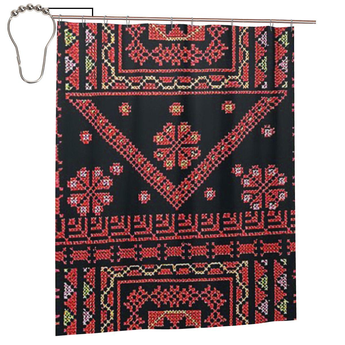 

Three Flowers Palestinian Embroidery Shower Curtain Bathroom Polyester Waterproof Bath Curtains With Hooks W60H190(CM)-1 Pcs