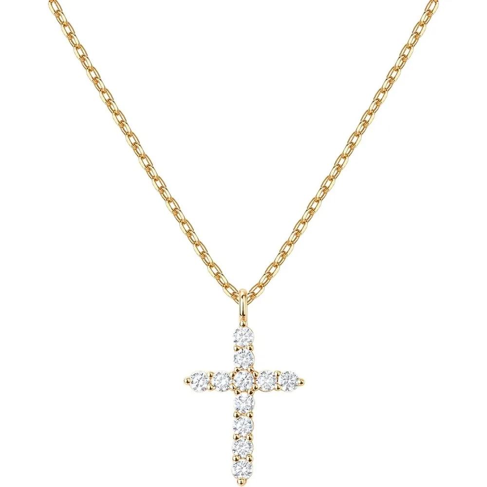 Silver Plated K Gold Plated Cubic Zirconia Cross Necklace for Women | Cross Faith Pendant Necklaces For Gift 45cm