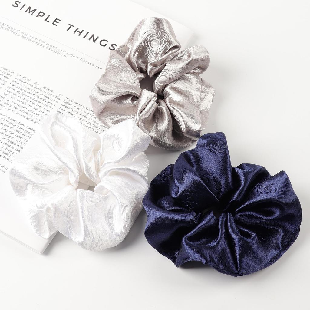 French Retro Satin Camellia Jacquard Hair Tie