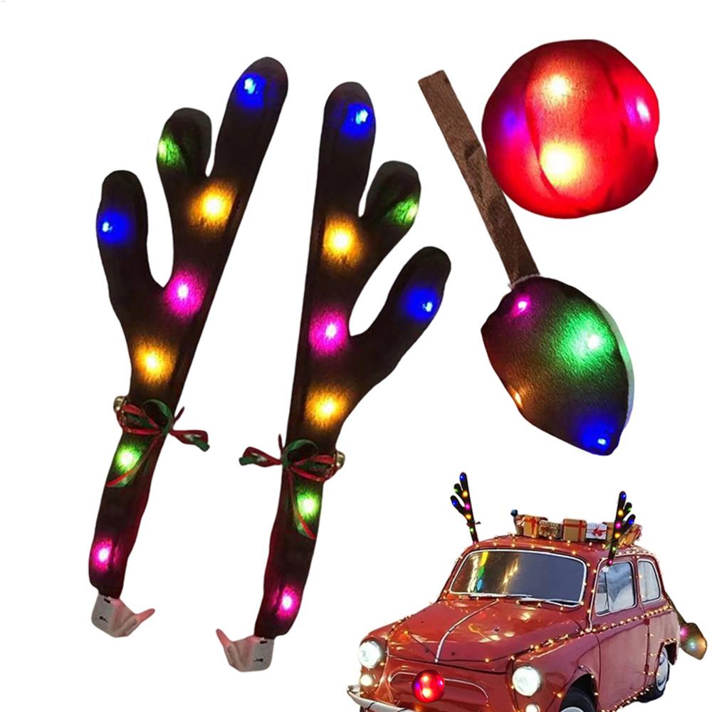 

Christmas Car Decor Light Up Vehicle Reindeer Antler with Nose Car Decor with Tail for Automotive Truck Vehicle SUV Exterior A
